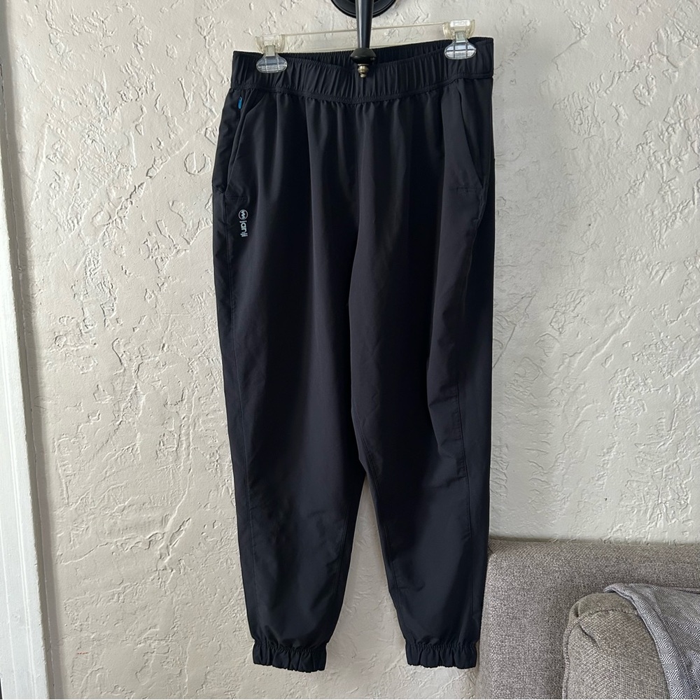 Janji Black Track Pants with Small Blue Logo Accent
